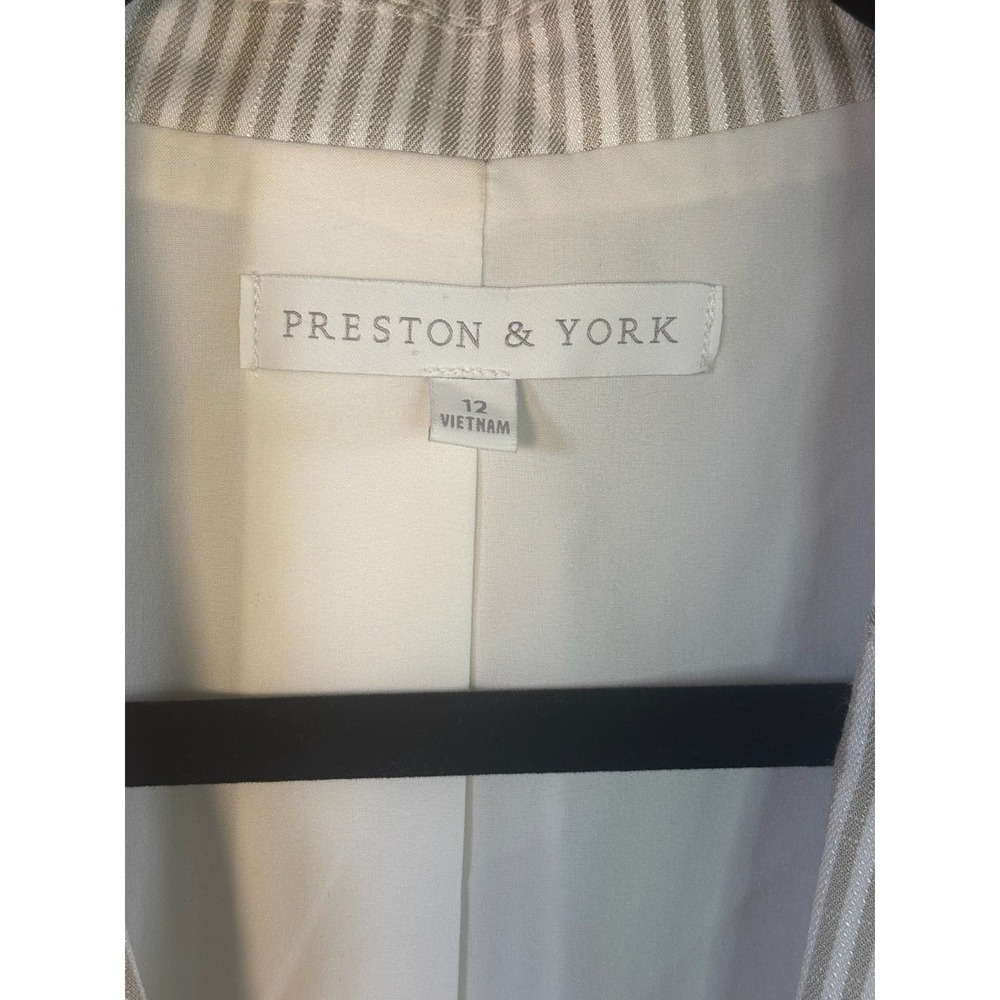 Preston & York Womens Tan Cream Striped Single Button Blazer Jacket Size 12 - Picture 5 of 10